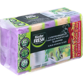 Губка для посуды Master FRESH Xl поролон 10x7 см с абразивным слоем (5 штук в упаковке)