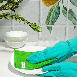 Перчатки латексные Paclan Practi Extra Dry с хлопковым напылением бирюзовые (размер 7, S, 407331)