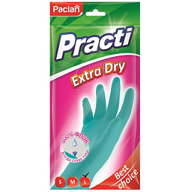 Перчатки латексные Paclan Practi Extra Dry с хлопковым напылением бирюзовые (размер 9, L, 407351)