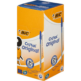 Ручка шариковая неавтоматическая Bic Cristal синяя (толщина линии 0.32 мм, корпус прозрачный)