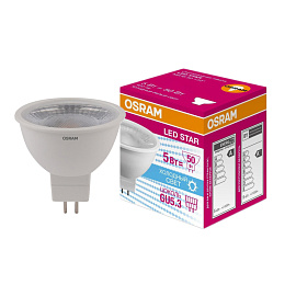Лампа светодиодная Osram 5 Вт GU5.3 MR 5000 К 400 Лм (4058075481190)