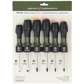 Набор отверток c трехкомпонентными рукоятками 6 штук Дело Техники 728065