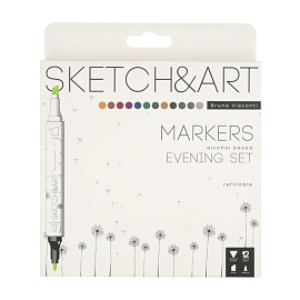 Набор маркеров для скетчинга Sketch&Art Evening set двухсторонние 12 цветов (толщина линии 1-5 мм)
