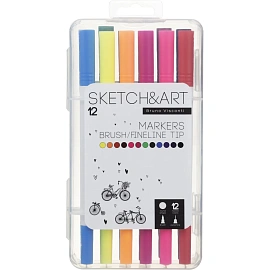 Набор маркеров для скетчинга Sketch&Art двухсторонние 12 цветов (толщина линии 1-4 мм)