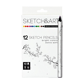 Карандаши цветные художественные классические Sketch&Art 12 карандашей 12 цветов трёхгранные (утолщённые)
