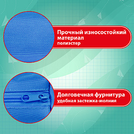 Пенал-тубус ПИФАГОР на молнии, ткань, синий, 20х5 см, 272257