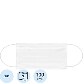 Маска медицинская Чистовье трехслойная белая (100 штук в упаковке)