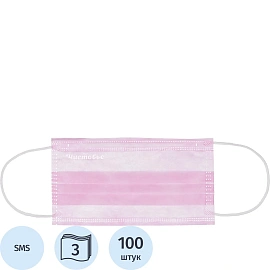 Маска медицинская одноразовая Чистовье трехслойная розовая (100 штук в упаковке)