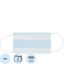 Маска медицинская Чистовье трехслойная голубая (100 штук в упаковке)