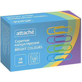 Скрепки канцелярские 28 мм Attache Bright Colours металлические с полимерным покрытием (100 штук в упаковке)
