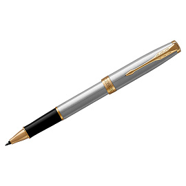 Ручка-роллер PARKER "Sonnet Core Steel GT", корпус серебристый, позолоченные детали, черная, 1931506