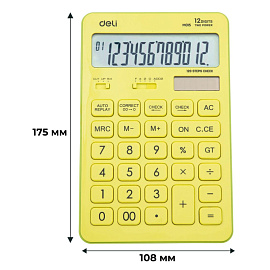 Калькулятор настольный Deli Touch EM01551 12-разрядный желтый 175x108x15 мм