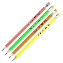 Карандаш чернографитный HB с ластиком Deli Neon заточенный трехгранный