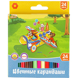 Карандаши цветные №1 School Шустрики (Комус Класс) 24 карандаша 24 цвета шестигранные (укороченные)