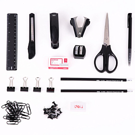 Набор канцелярский Deli E38250A пластиковый 15 предметов черный вращающийся фото Набор канцелярский Deli E38250A пластиковый 15 предметов черный вращающийся