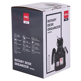Набор канцелярский Deli E38250A пластиковый 15 предметов черный вращающийся фото Набор канцелярский Deli E38250A пластиковый 15 предметов черный вращающийся