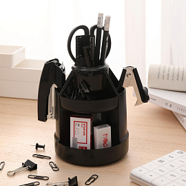 Набор канцелярский Deli E38250A пластиковый 15 предметов черный вращающийся фото Набор канцелярский Deli E38250A пластиковый 15 предметов черный вращающийся