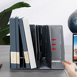 Лоток вертикальный для бумаг Deli 332 мм пластиковый темно-серый 4 отделения