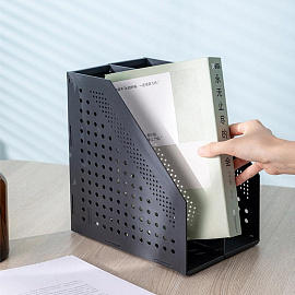 Лоток вертикальный для бумаг 168 мм Deli пластиковый темно-серый 2 отделения