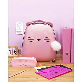 Папка-регистратор №1 School Kitty А4 75 мм розовая ламинированная бумага