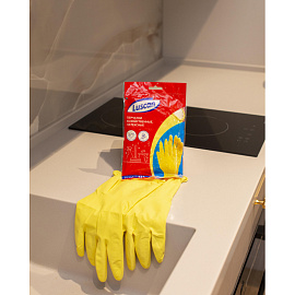 Перчатки латексные Luscan с хлопковым напылением жёлтые (размер 10, XL)