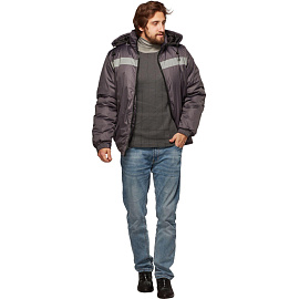 Куртка рабочая зимняя (куртка-бомбер) мужская с СОП серая из ткани дюспо (размер 104-108 (52-54), рост 170-176)