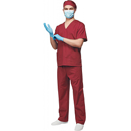 Костюм хирургический м05-КБР с коротким рукавом бордовый (размер 60-62, рост 170-176)