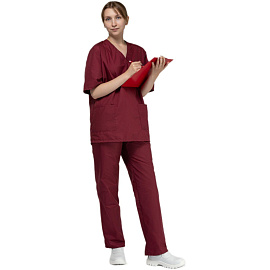 Костюм хирургический м05-КБР с коротким рукавом бордовый (размер 60-62, рост 170-176)
