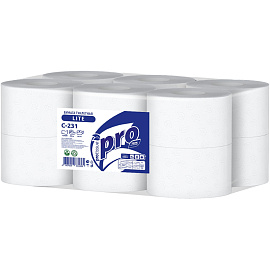 Бумага туалетная рулонная Protissue T2 1-слойная белая 12 рулонов по 200 метров (С231)