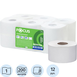 Бумага туалетная рулонная Focus Eco Jumbo T2 1-слойная белая 12 рулонов по 200 метров (5050784)