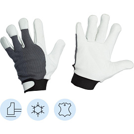 Перчатки рабочие утеплённые Jeta Safety Winter Mechanic JLE305 кожаные белые/чёрные (размер 9, L)