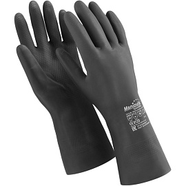 Перчатки КЩС неопреновые Manipula Химопрен NPF09/CG973 с хлопковым напылением черные (размер 8-8.5, M)