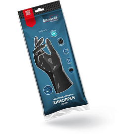 Перчатки КЩС неопреновые Manipula Химопрен NPF09/CG973 с хлопковым напылением черные (размер 8-8.5, M)