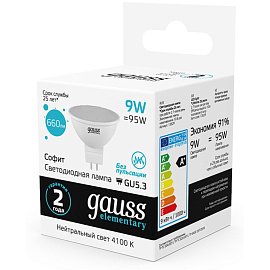 Лампа светодиодная Gauss Elementary MR 9Вт GU5.3 4100К 660Лм 13529