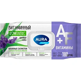 Салфетки влажные Aura Family антибактериальные флоупак с жёстким клапаном (180 листов в пачке) фото Салфетки влажные Aura Family антибактериальные флоупак с жёстким клапаном (180 листов в пачке)