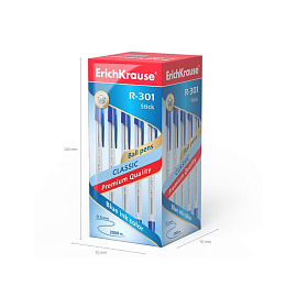 Ручка шариковая неавтоматическая Erich Krause R-301 Classic Stick синяя (толщина линии 0.5 мм, 43184)