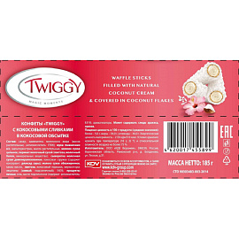 Вафли Twiggy с кокосовыми сливками 185 г фото Вафли Twiggy с кокосовыми сливками 185 г
