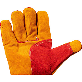 Краги сварщика спилковые Гренадер удлиненные пятипалые желтые/красные