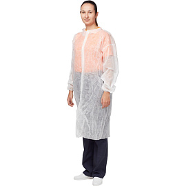 Халат одноразовый на кнопках белый (размер 50-52, XL, 10 штук в упаковке)