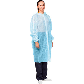 Халат одноразовый на кнопках голубой (размер 50-52, XL, 10 штук в упаковке)