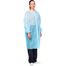 Халат одноразовый на кнопках голубой (размер 54-56, XXL, 10 штук в упаковке)