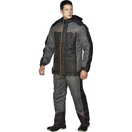 Куртка рабочая зимняя мужская Nайтстар Алькор со светоотражающим кантом черная/серая из ткани Lokker (размер 52-54, рост 170-176)