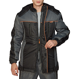 Куртка рабочая зимняя мужская Nайтстар Алькор со светоотражающим кантом черная/серая из ткани Lokker (размер 52-54, рост 170-176)