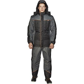 Куртка рабочая зимняя мужская Nайтстар Алькор со светоотражающим кантом черная/серая из ткани Lokker (размер 60-62, рост 170-176)