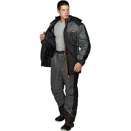 Куртка рабочая зимняя мужская Nайтстар Алькор со светоотражающим кантом черная/серая из ткани Lokker (размер 52-54, рост 182-188)