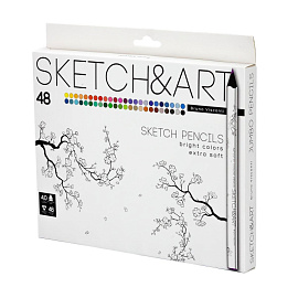 Карандаши цветные художественные классические Sketch&Art 48 карандашей 48 цветов трёхгранные (утолщённые)