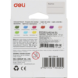 Карандаши цветные Deli Enovation mini 12 карандашей 12 цветов трёхгранные (укороченные)
