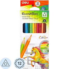 Карандаши цветные Deli Enovation 12 карандашей 12 цветов трёхгранные