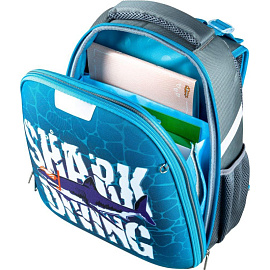 Ранец Комус Класс (№1 School) Shark Diving анатомический синий с двумя отделениями