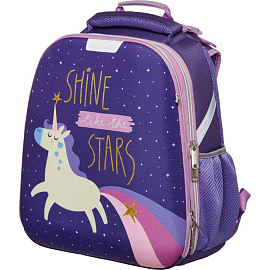 Ранец Комус Класс (№1 School) Единорог Shine анатомический фиолетовый меняет цвет с двумя отделениями